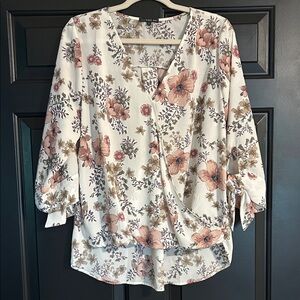 West Kei Floral Wrap Blouse - Pink and Cream